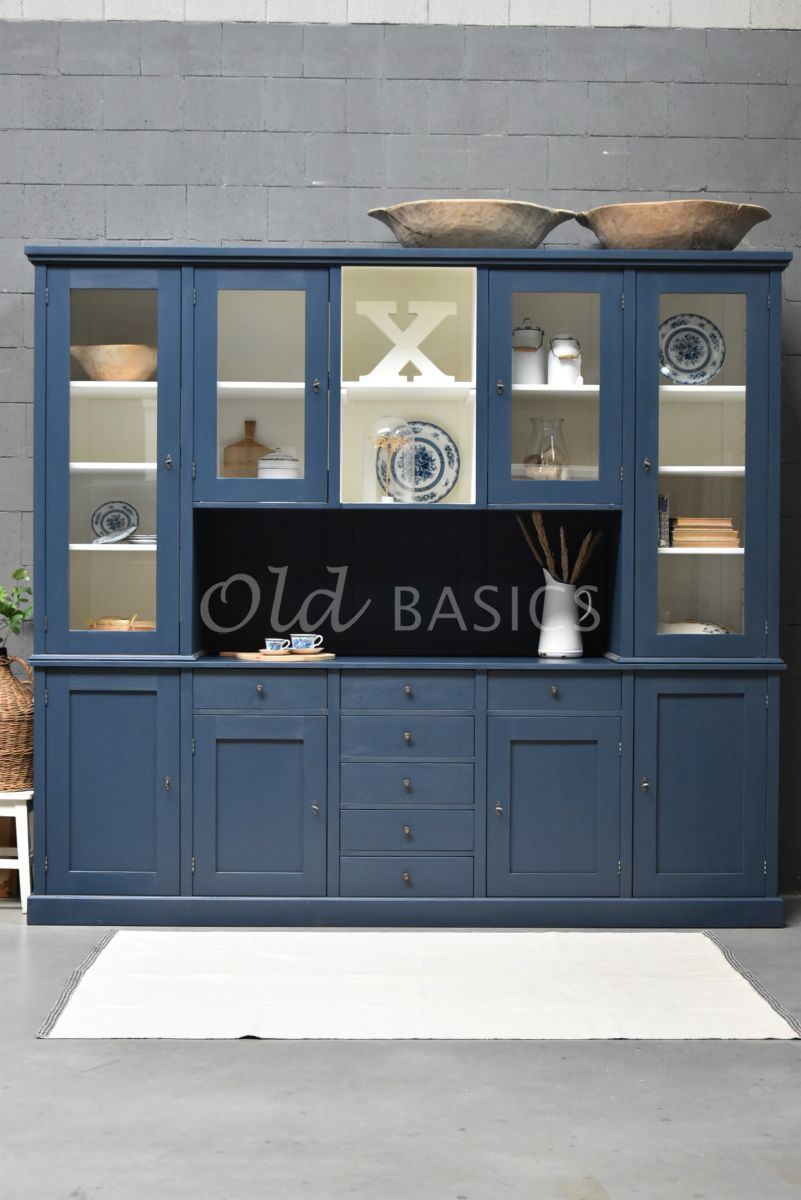 Detail van Buffetkast Grand, 4 deuren, RAL5008, blauw, materiaal hout